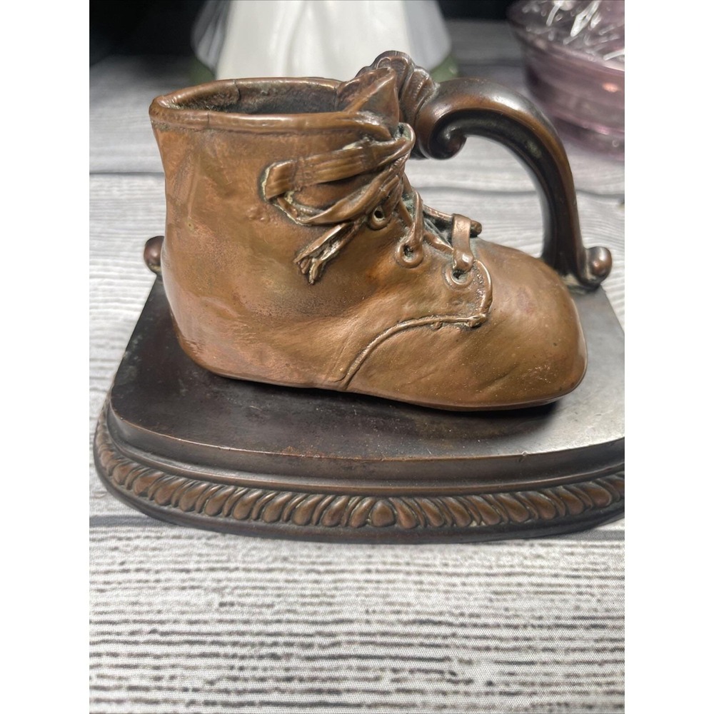 Vtg Bronze Baby Shoe Bootie Single Bookend  Book End 6.25 x 4.25 x 3"